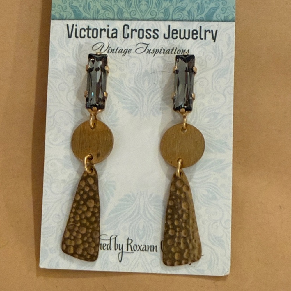 Victoria Cross Vintage-Inspired Gold Drop Earrings with Smoky Stones